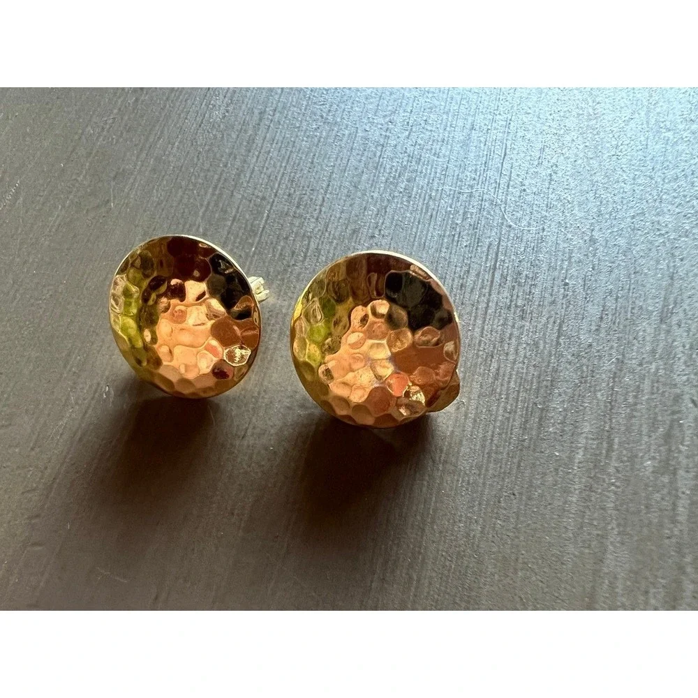 Monet Clip-On Earrings Gold Hammered Vintage Button Studs 80s 90s Office Chic